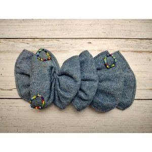 Vintage Denim Hair Clip‎ Bow Barrett 80s 90s Rainbow Beaded